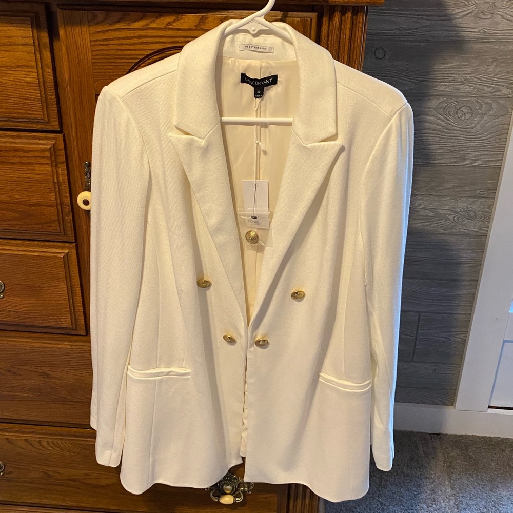 LANE BRYANT Cream Ponte Jacket / Gold Buttons